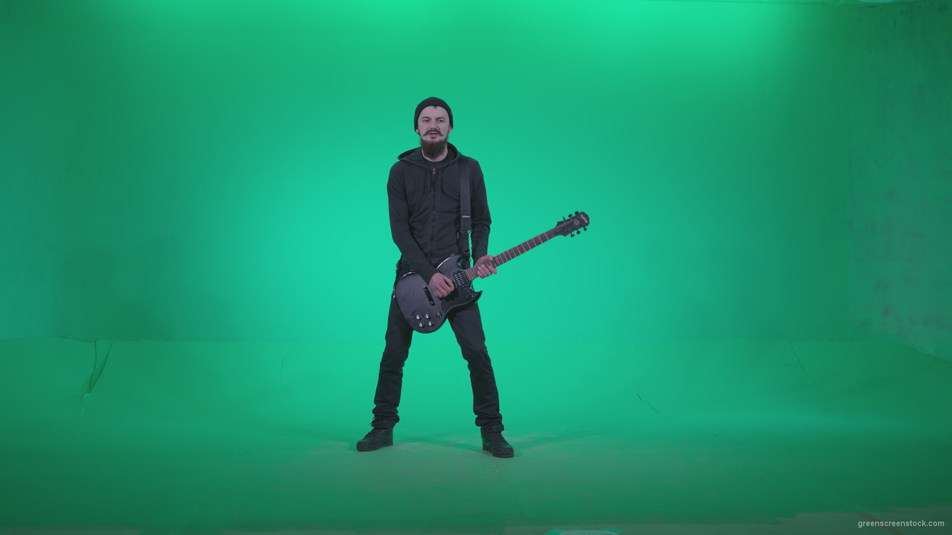Black-Guitarist-Playhard-Z4_001 Green Screen Stock