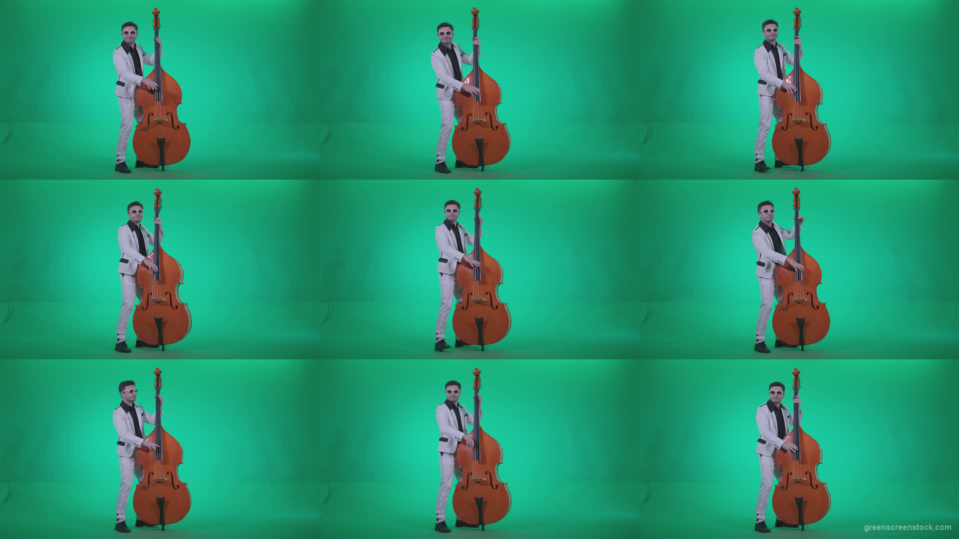 Contrabass-Jazz-Performer-j10-Green-Screen-Video-Footage Green Screen Stock