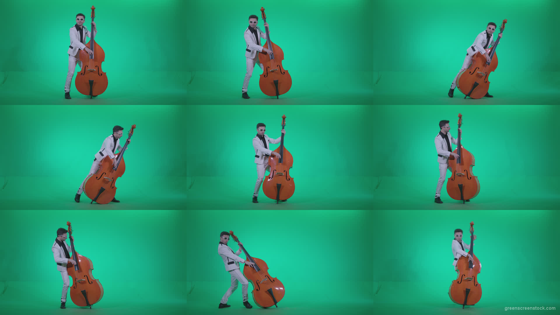 Contrabass-Jazz-Performer-j11-Green-Screen-Video-Footage Green Screen Stock