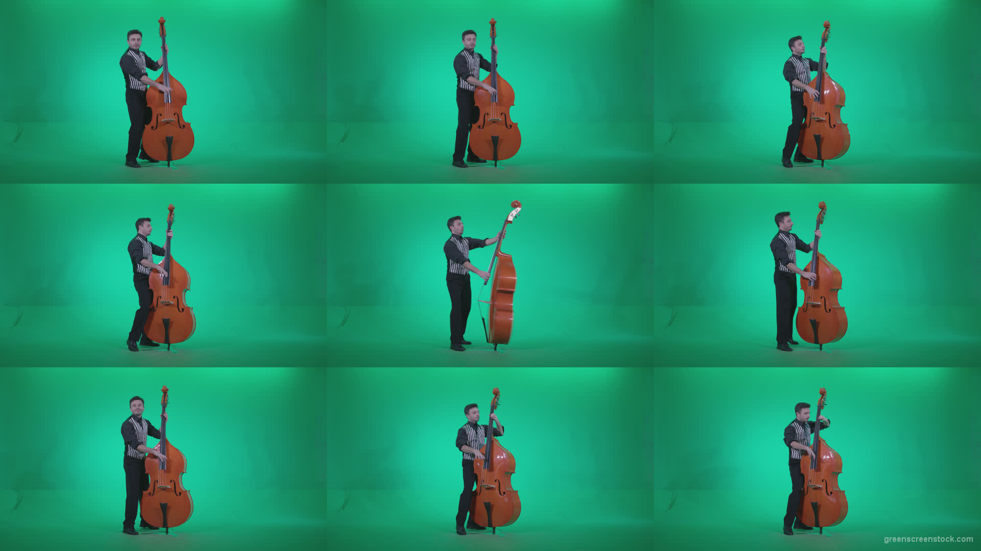 Contrabass-Jazz-Performer-j5-Green-Screen-Video-Footage Green Screen Stock