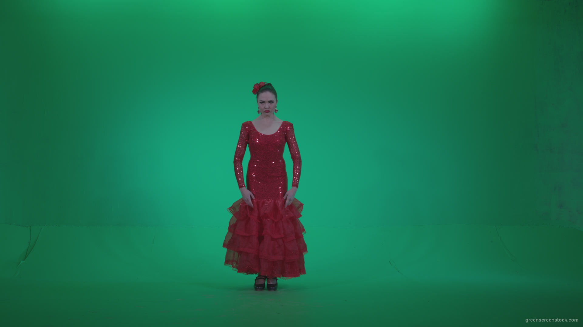 Flamenco-Red-Dress-rd3_001 Green Screen Stock