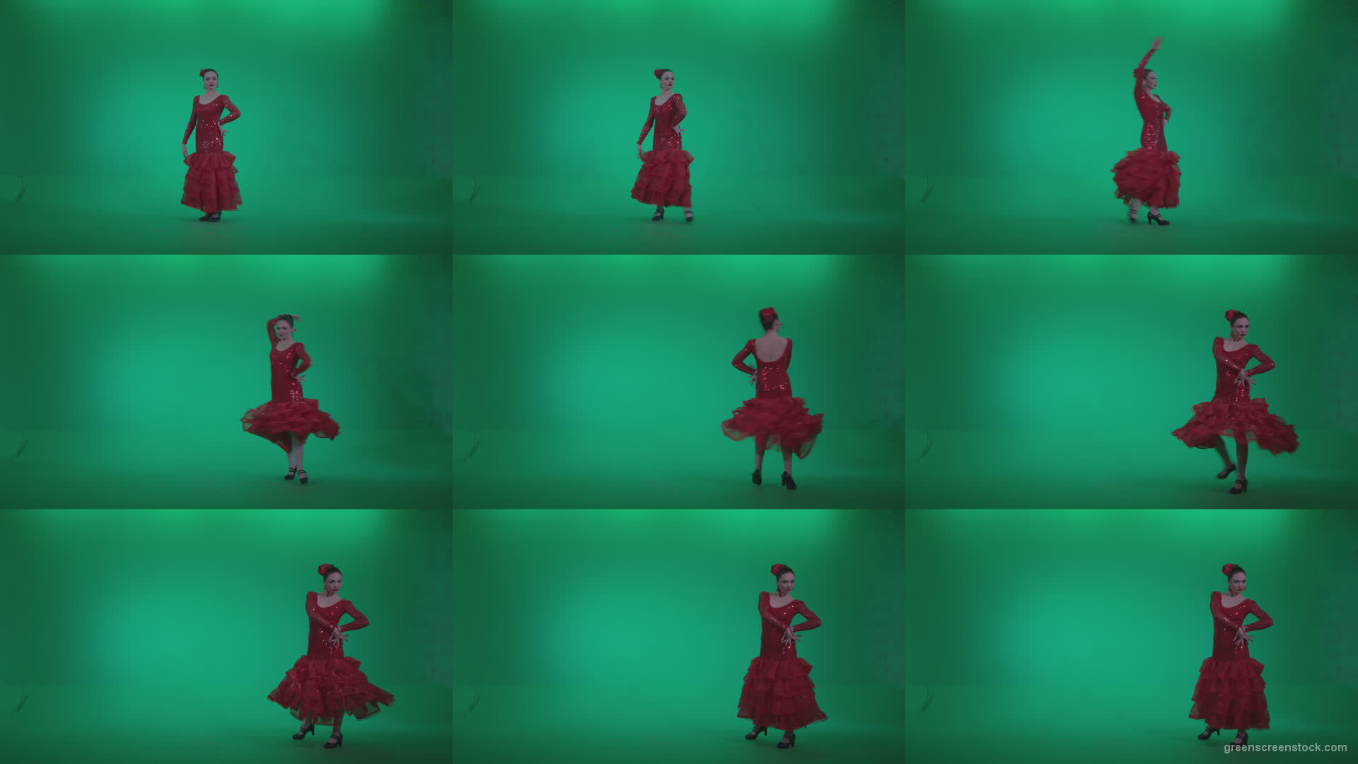 Flamenco-Red-Dress-rd4 Green Screen Stock