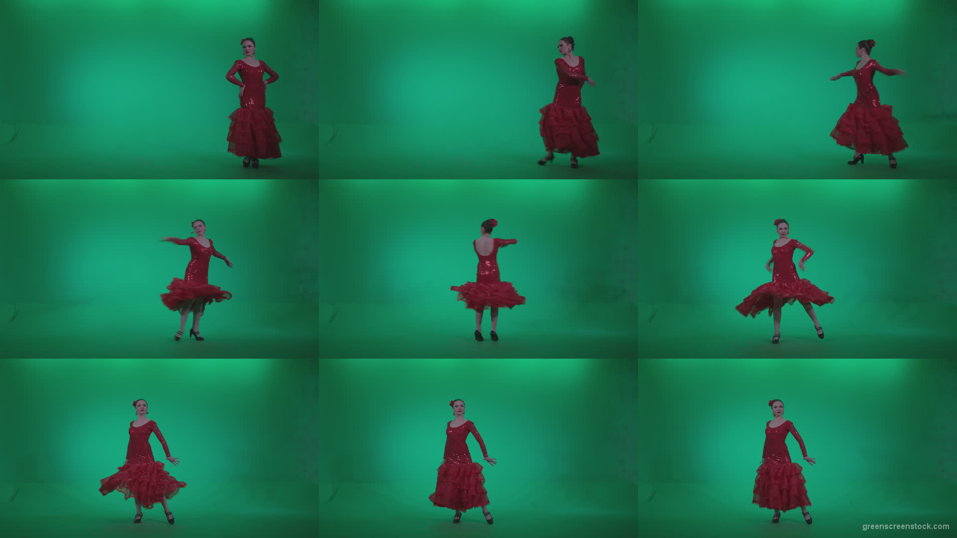 Flamenco-Red-Dress-rd5-Green-Screen-Video-Footage Green Screen Stock