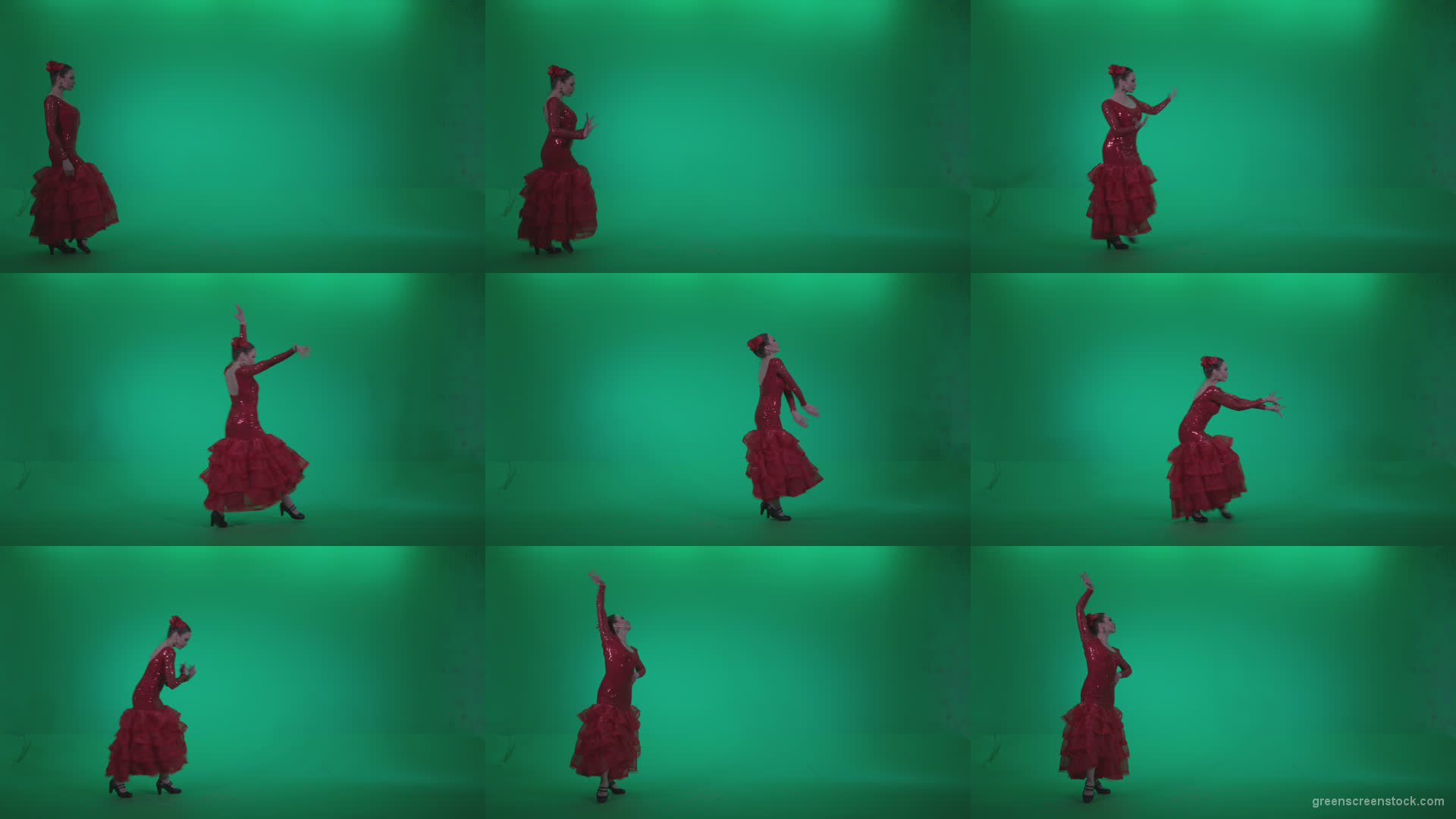 Flamenco-Red-Dress-rd6-Green-Screen-Video-Footage Green Screen Stock