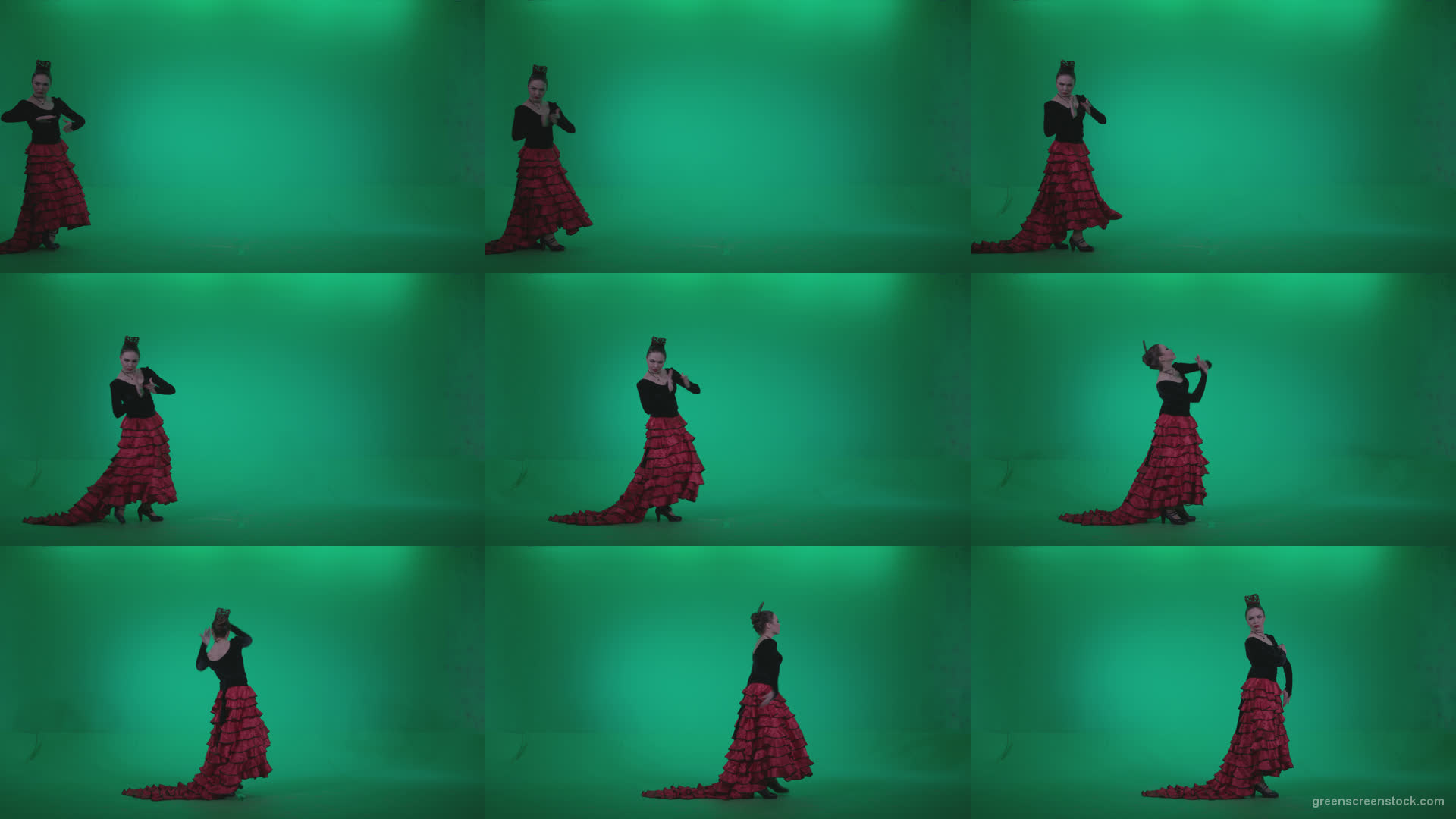 Flamenco-Red-and-Black-Dress-rb11-Green-Screen-Video-Footage Green Screen Stock