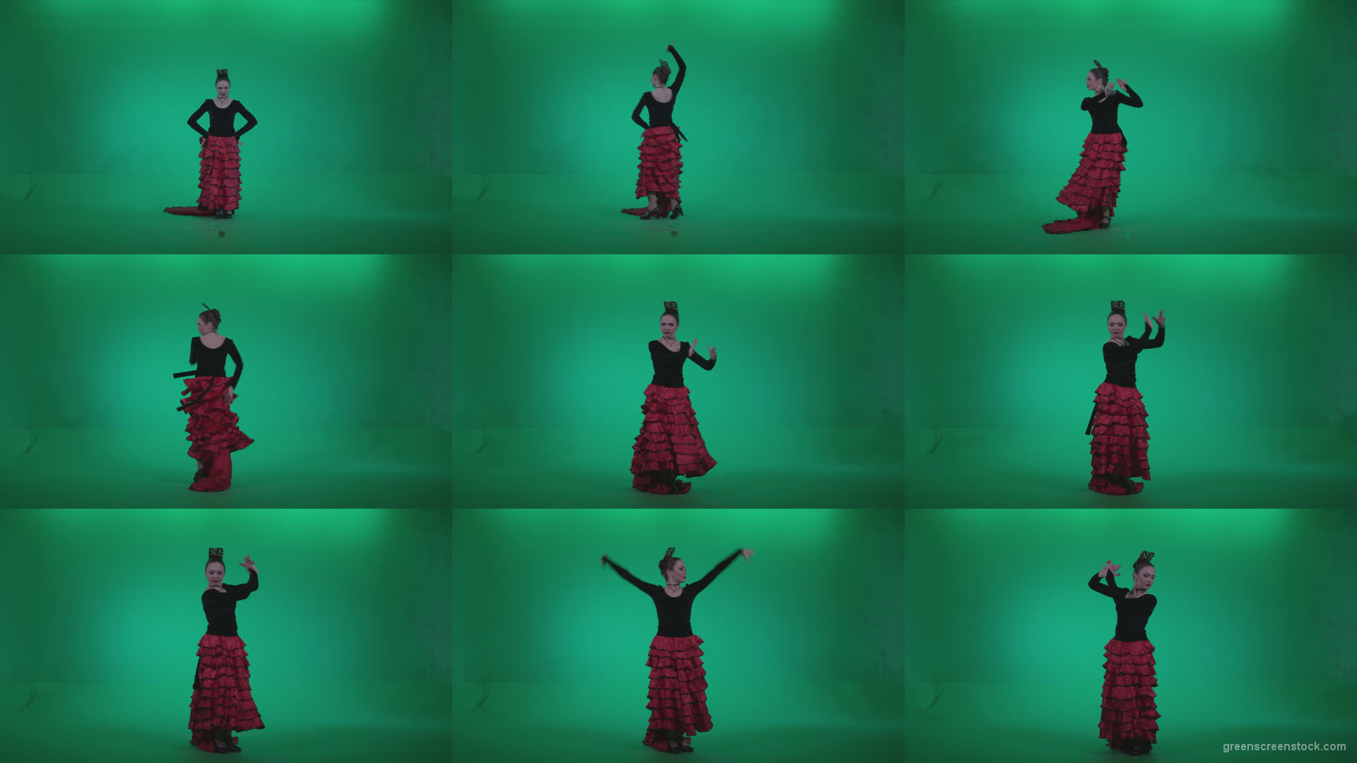 Flamenco-Red-and-Black-Dress-rb12-Green-Screen-Video-Footage Green Screen Stock
