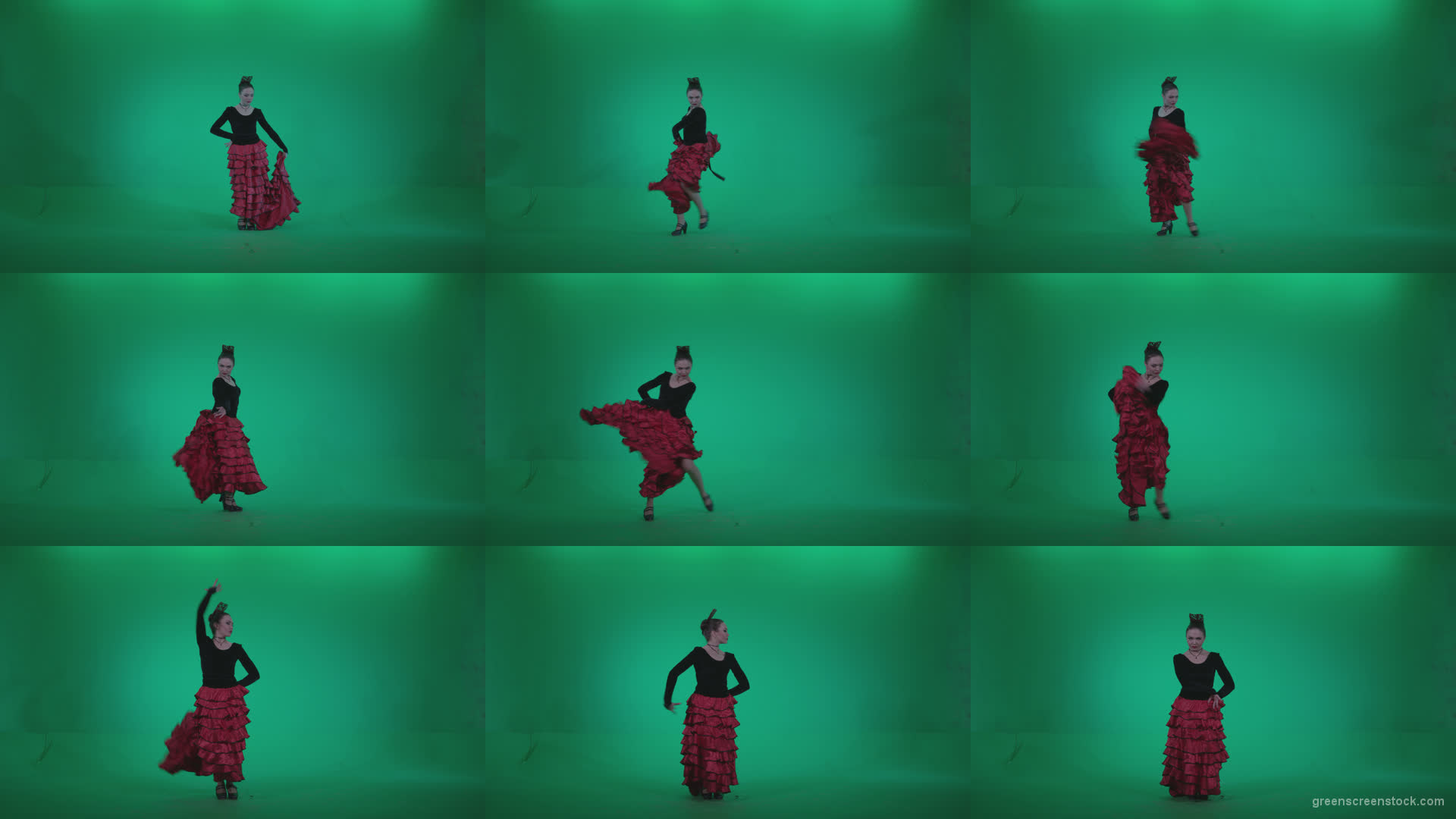 Flamenco-Red-and-Black-Dress-rb5-Green-Screen-Video-Footage Green Screen Stock