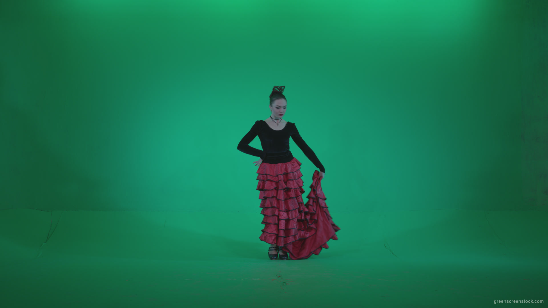 Flamenco-Red-and-Black-Dress-rb5-Green-Screen-Video-Footage_001 Green Screen Stock
