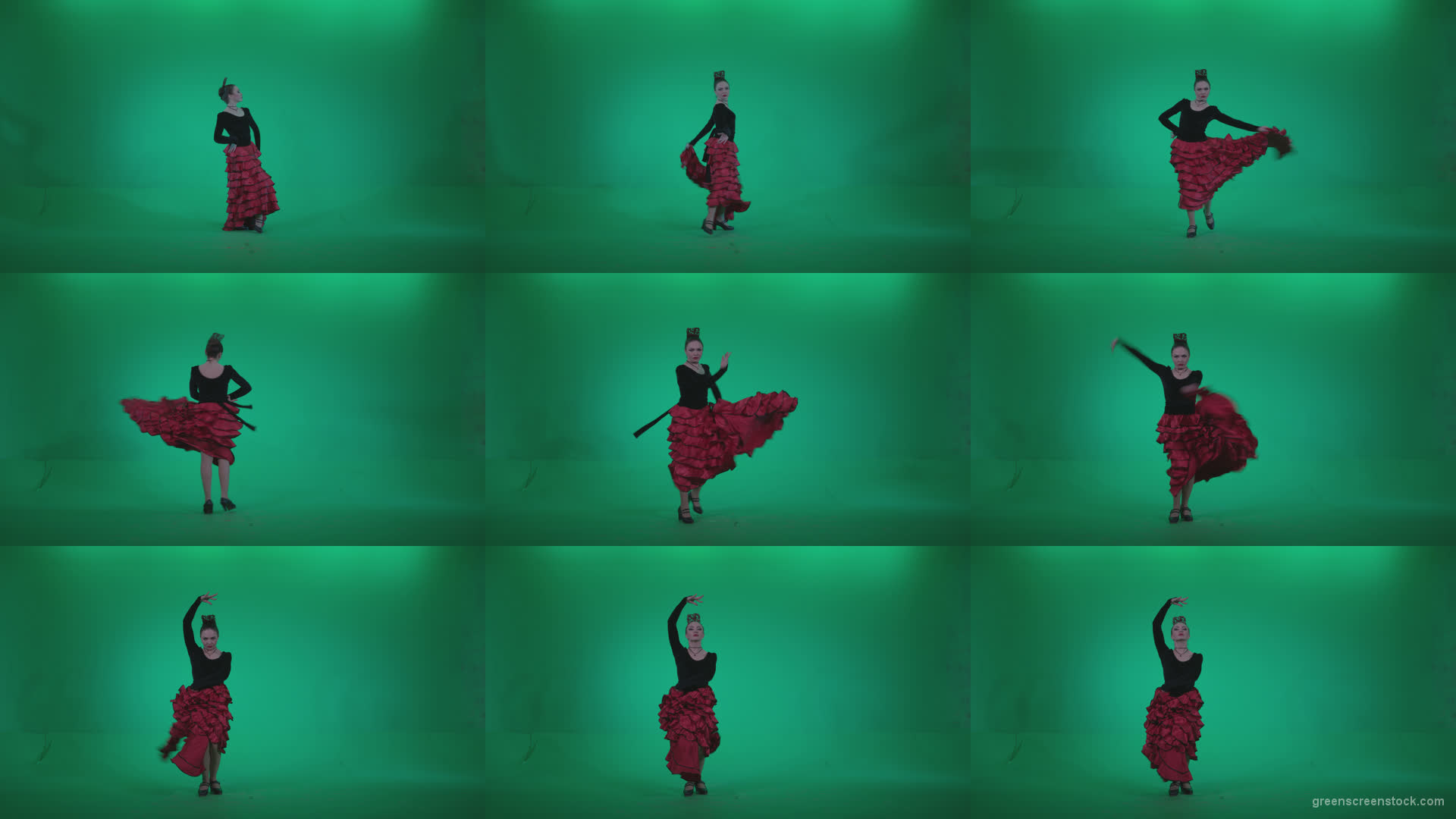 Flamenco-Red-and-Black-Dress-rb6-Green-Screen-Video-Footage Green Screen Stock