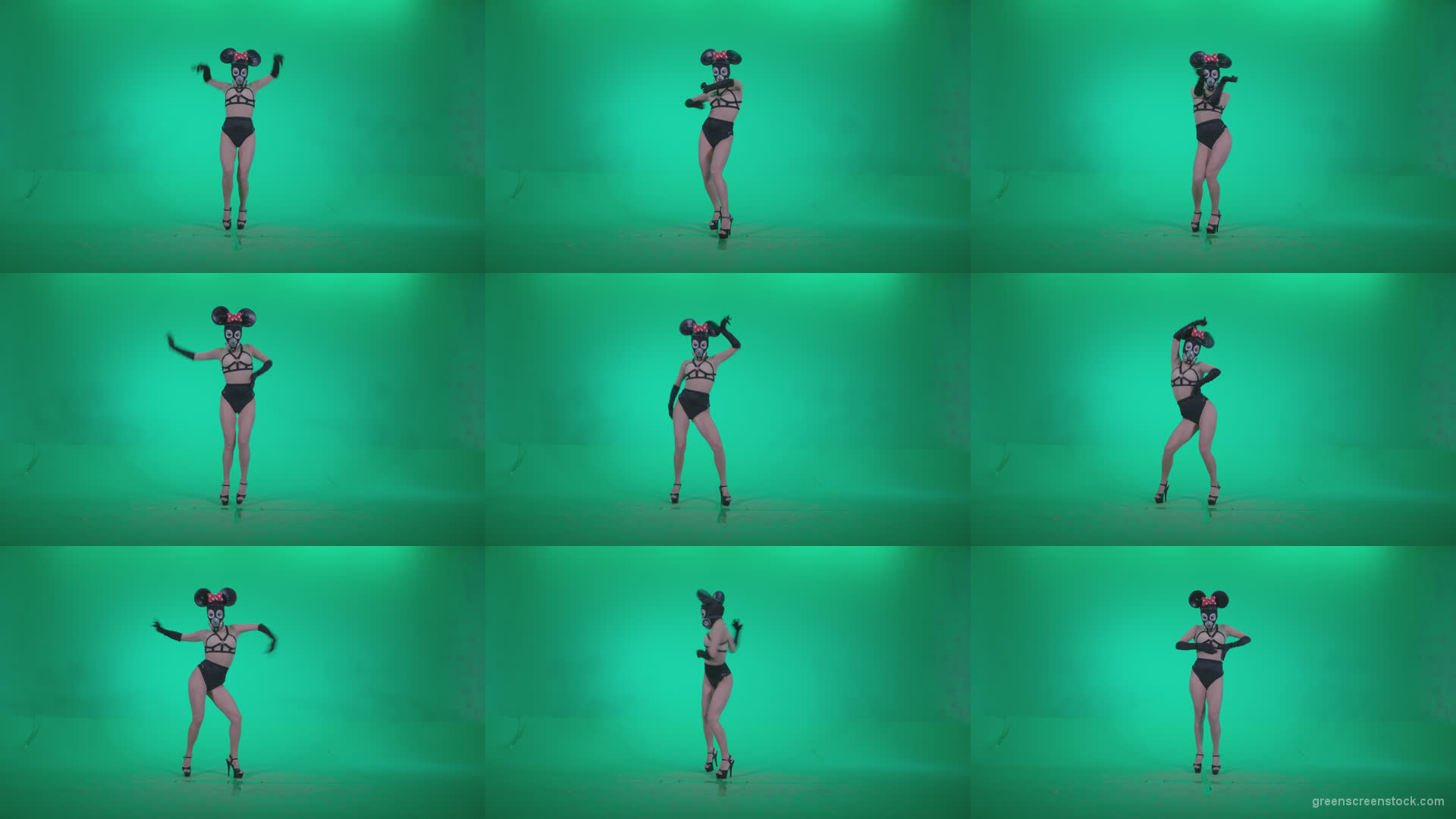 Go-go-Dancer-Latex-Mikki-x6-Green-Screen-Video-Footage Green Screen Stock
