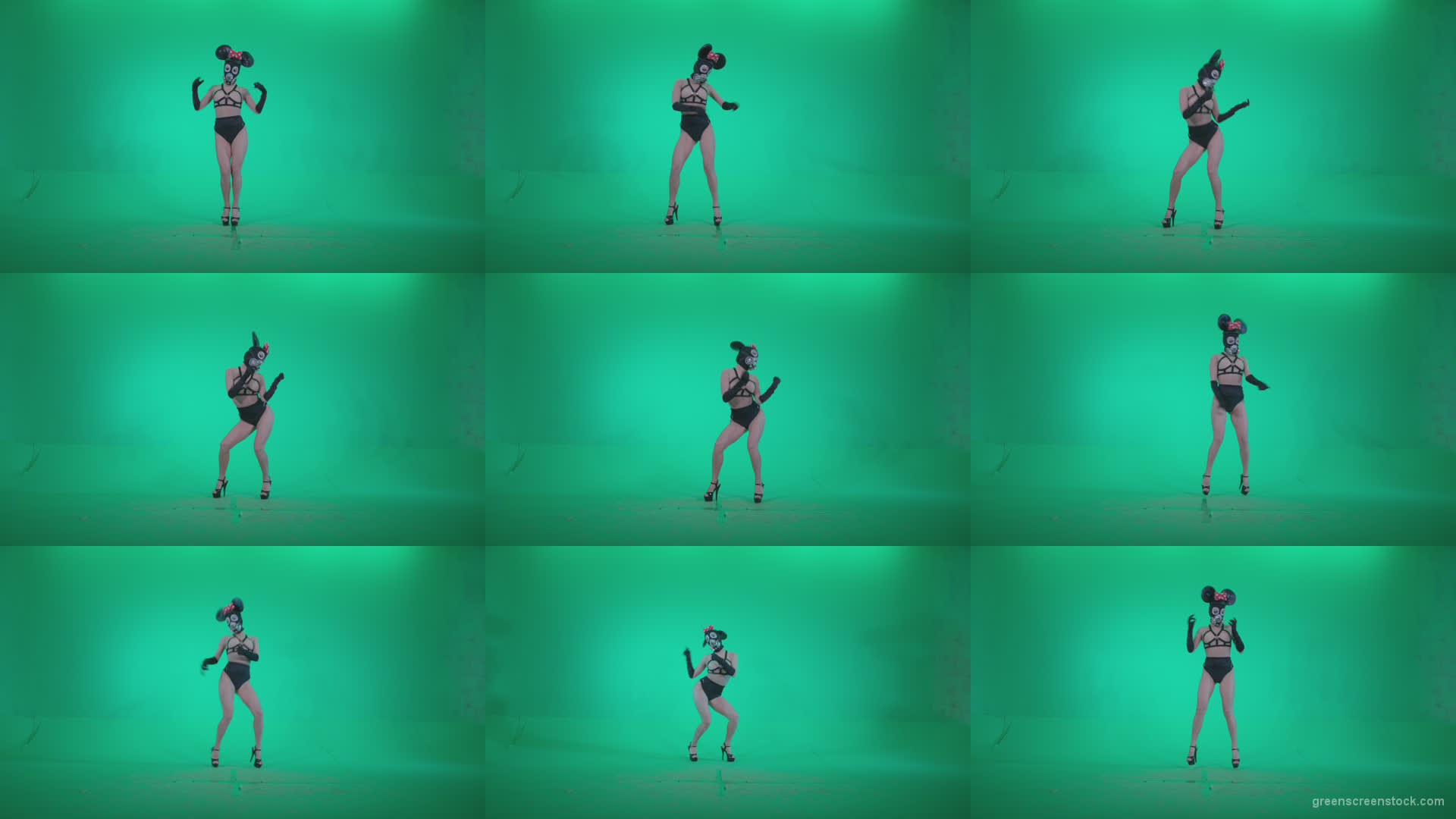 Go-go-Dancer-Latex-Mikki-x9-Green-Screen-Video-Footage Green Screen Stock