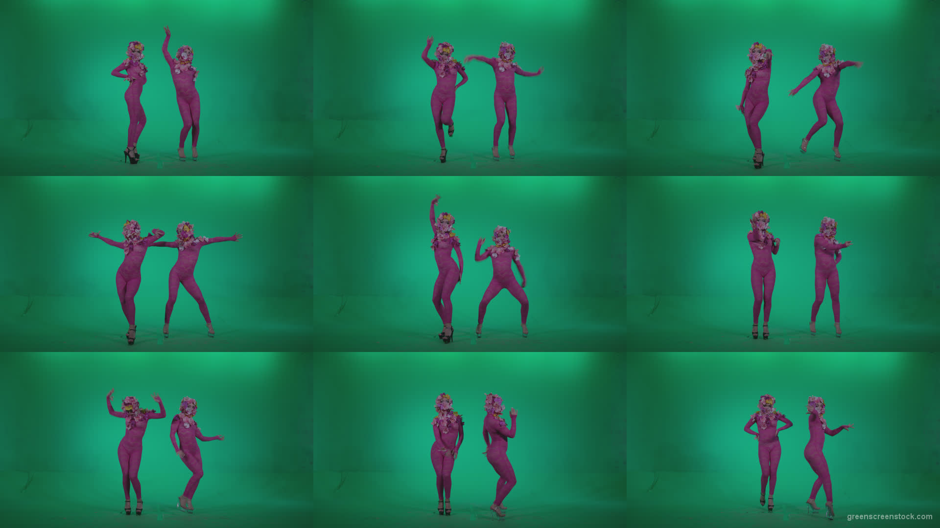 Go-go-Dancer-Pink-flowers-f2-Green-Screen-Video-Footage Green Screen Stock