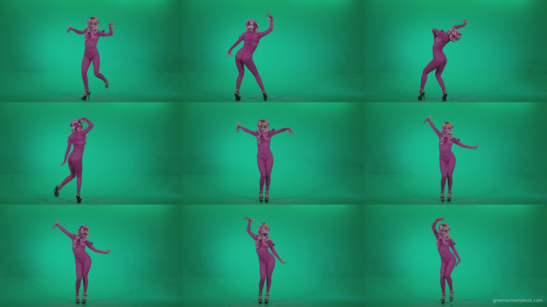 Go-go-Dancer-Pink-flowers-f7-Green-Screen-Video-Footage Green Screen Stock