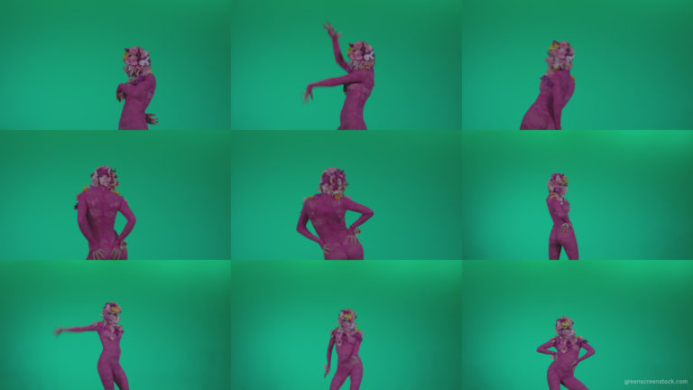 Go-go-Dancer-Pink-flowers-f8-Green-Screen-Video-Footage Green Screen Stock