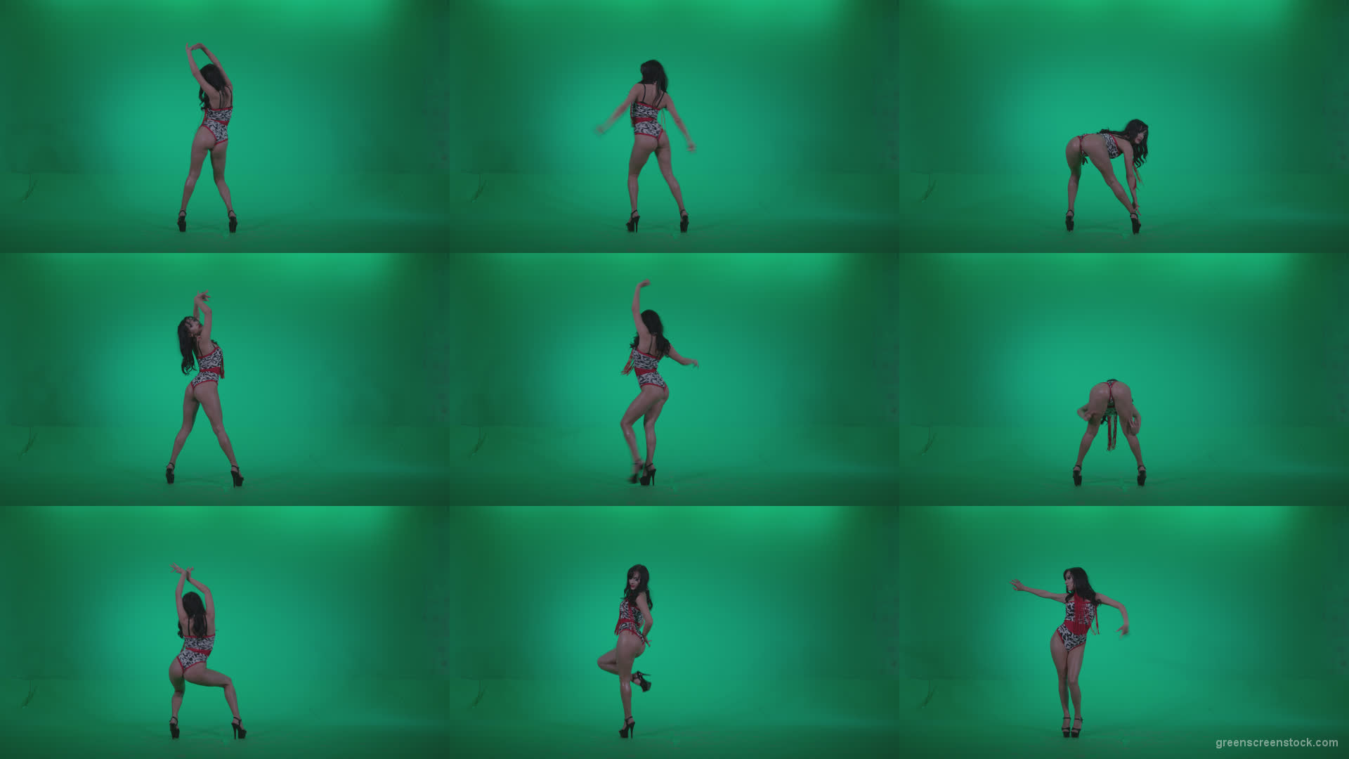 Go-go-Dancer-Red-Dress-r3-Green-Screen-Video-Footage Green Screen Stock