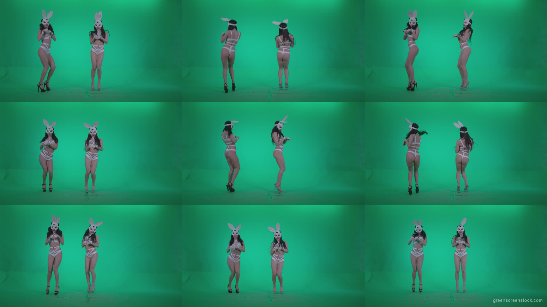 Go-go-Dancer-White-Rabbit-m2-Green-Screen-Video-Footage Green Screen Stock