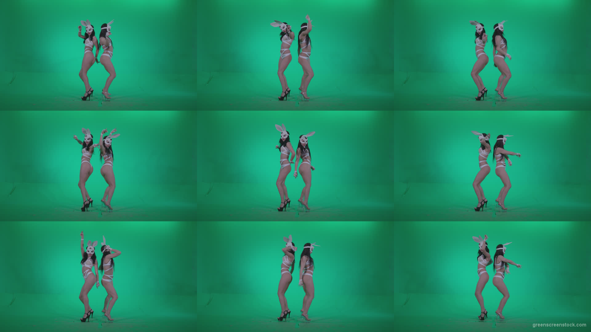 Go-go-Dancer-White-Rabbit-m5-Green-Screen-Video-Footage Green Screen Stock
