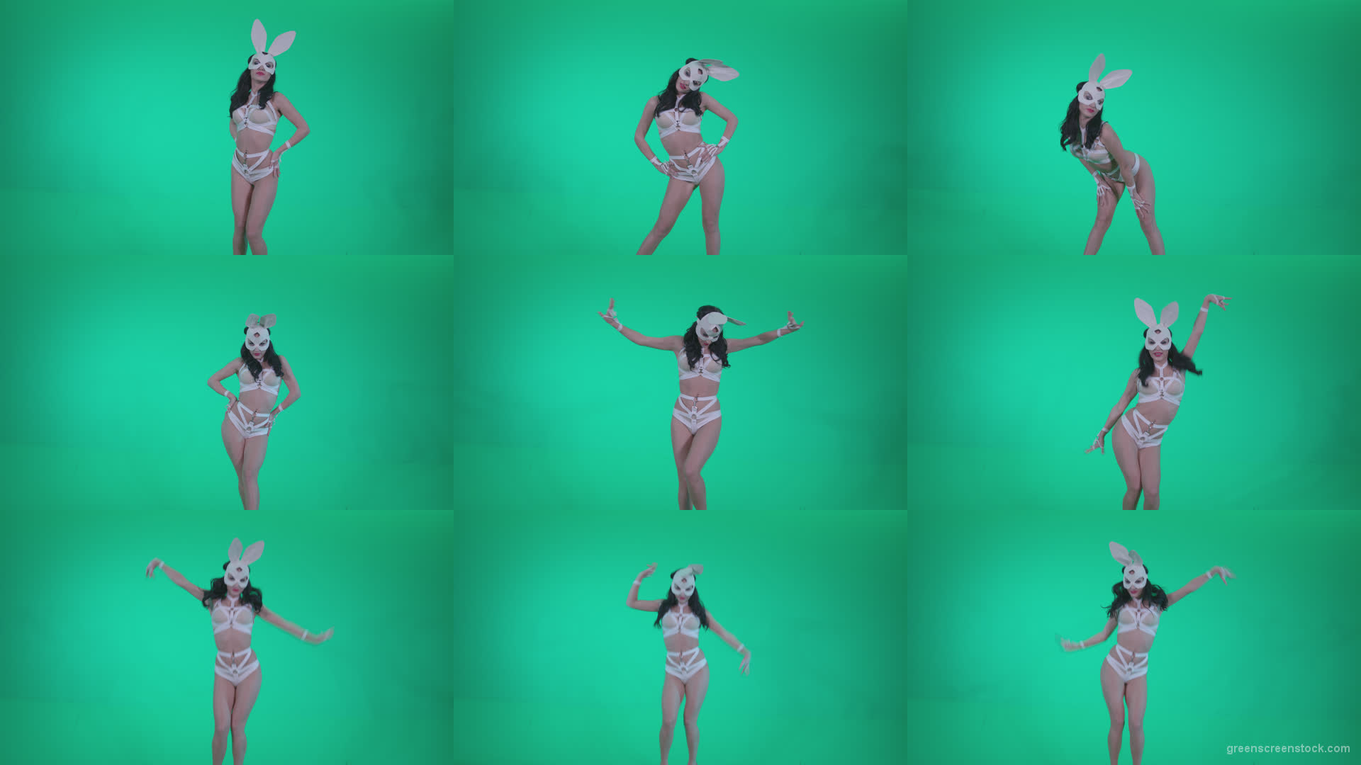 Go-go-Dancer-White-Rabbit-m9-Green-Screen-Video-Footage Green Screen Stock