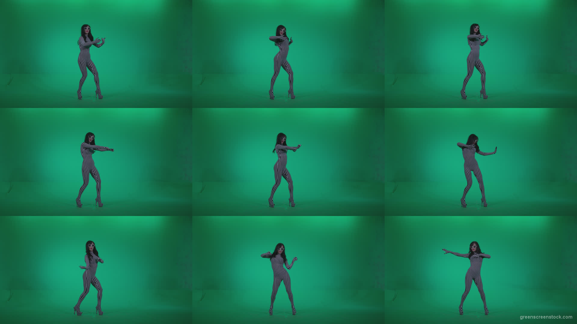 Go-go-Dancer-White-Stripes-s10-Green-Screen-Video-Footage Green Screen Stock