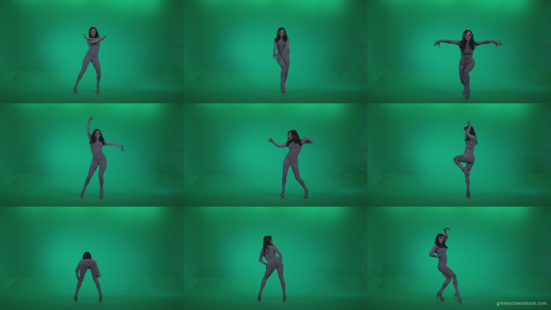 Go-go-Dancer-White-Stripes-s11-Green-Screen-Video-Footage Green Screen Stock