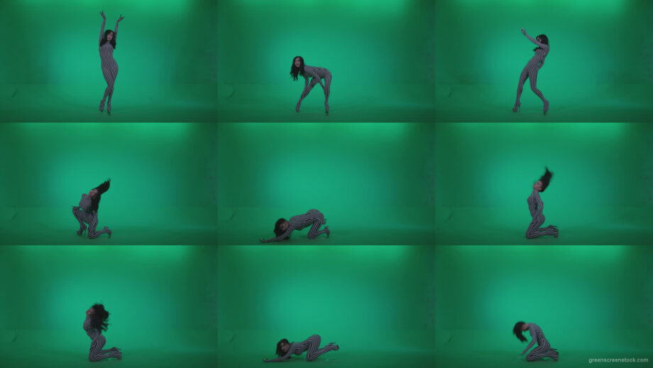 Go-go-Dancer-White-Stripes-s3-Green-Screen-Video-Footage Green Screen Stock