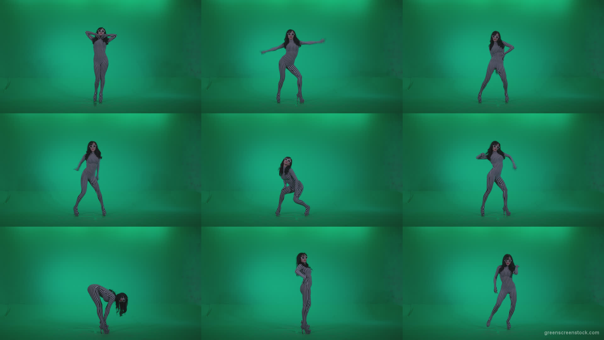 Go-go-Dancer-White-Stripes-s7-Green-Screen-Video-Footage Green Screen Stock