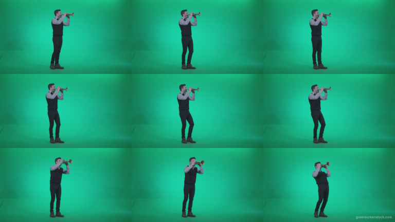Gold-Trumpet-playing-1 Green Screen Stock