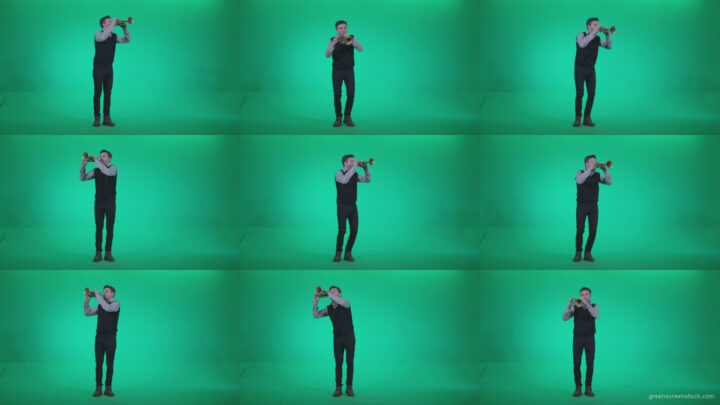 Gold-Trumpet-playing-2 Green Screen Stock
