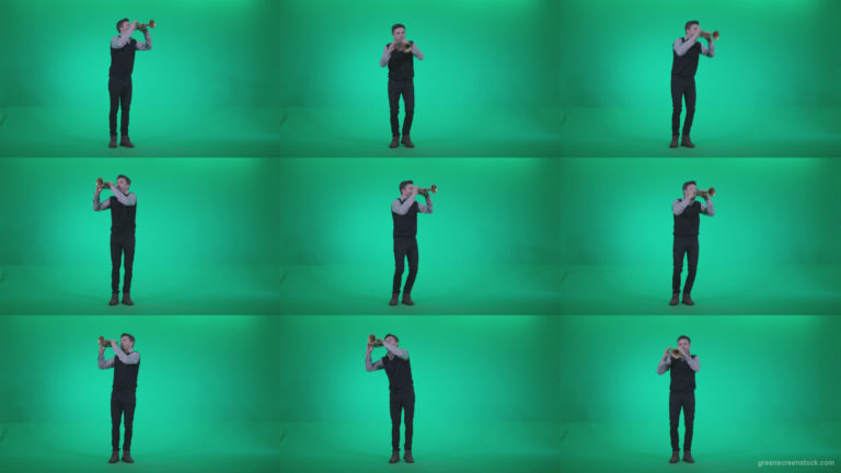 Gold-Trumpet-playing-2 Green Screen Stock