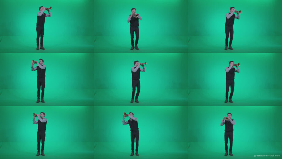 Gold-Trumpet-playing-2 Green Screen Stock
