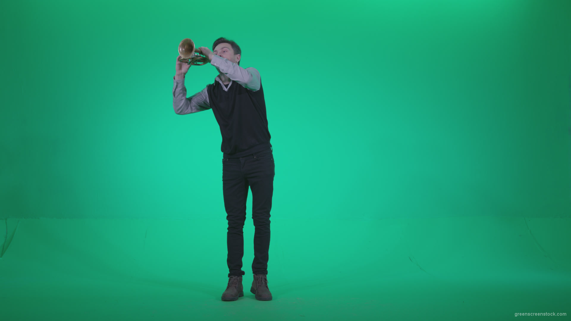 Gold-Trumpet-playing-2_008 Green Screen Stock