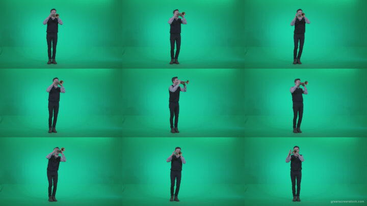 Gold-Trumpet-playing-3 Green Screen Stock