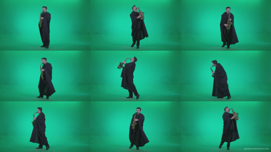 Gothic-Saxophone-Virtuoso-Performer-s3 Green Screen Stock