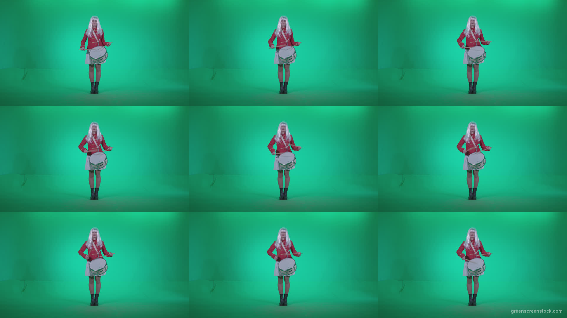 Snare-Drumming-girl-with-white-haire-z1 Green Screen Stock