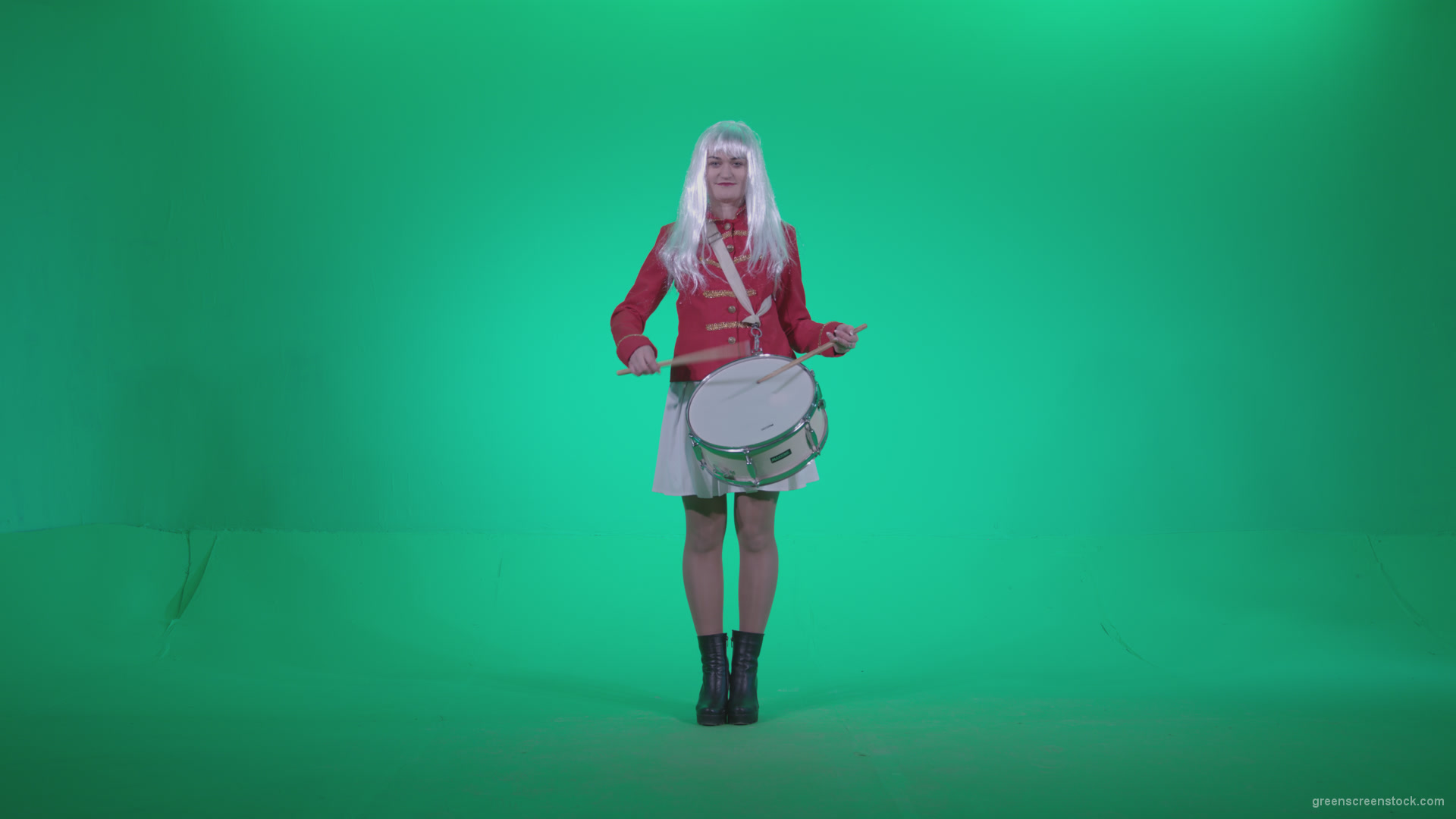 Snare-Drumming-girl-with-white-haire-z1_002 Green Screen Stock