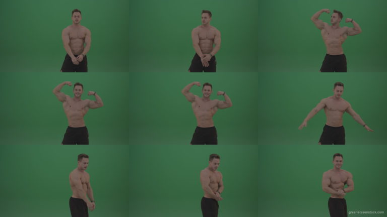 Green-Screen-Blone_Bodybuilder_Demonstrating_Front_Double_Biceps_And_Lateral_Spread_Positions_On_Green_Screen_Wall_Background Green Screen Stock