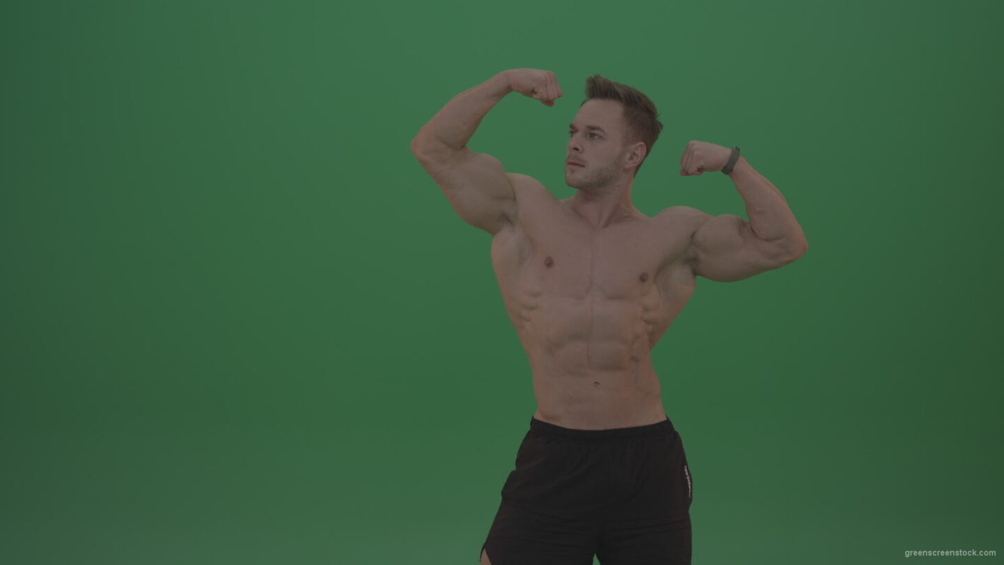 vj video background Green-Screen-Blone_Bodybuilder_Demonstrating_Front_Double_Biceps_And_Lateral_Spread_Positions_On_Green_Screen_Wall_Background_003