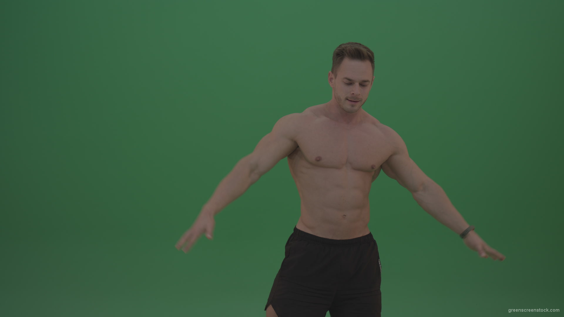 Green-Screen-Blone_Bodybuilder_Demonstrating_Front_Double_Biceps_And_Lateral_Spread_Positions_On_Green_Screen_Wall_Background_006 Green Screen Stock