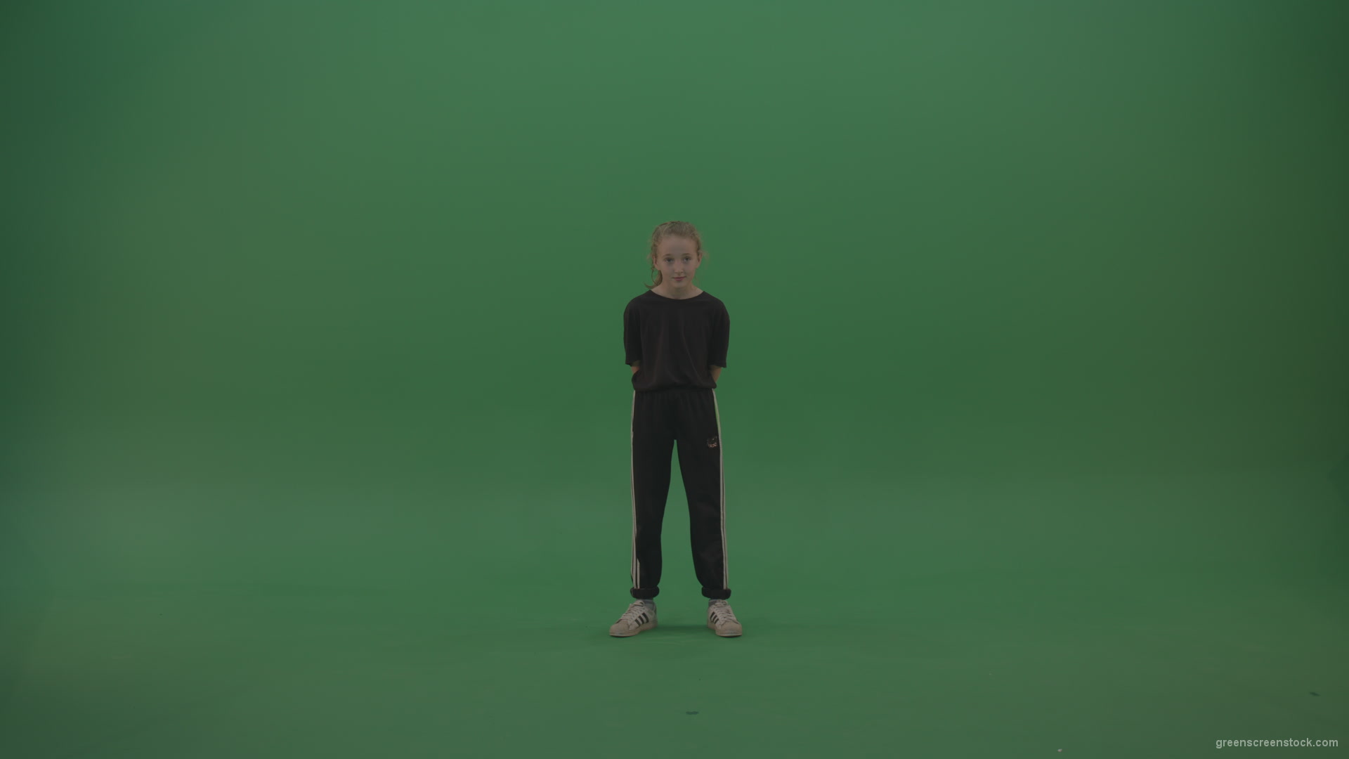 Incredible_Dance_Hip_Hop_Moves_From_Young_SmalKid_Female_Wearing_Black_Sweat_Suite_And_White_Trainers_On_Green_Screen_Wall_Background_001 Green Screen Stock