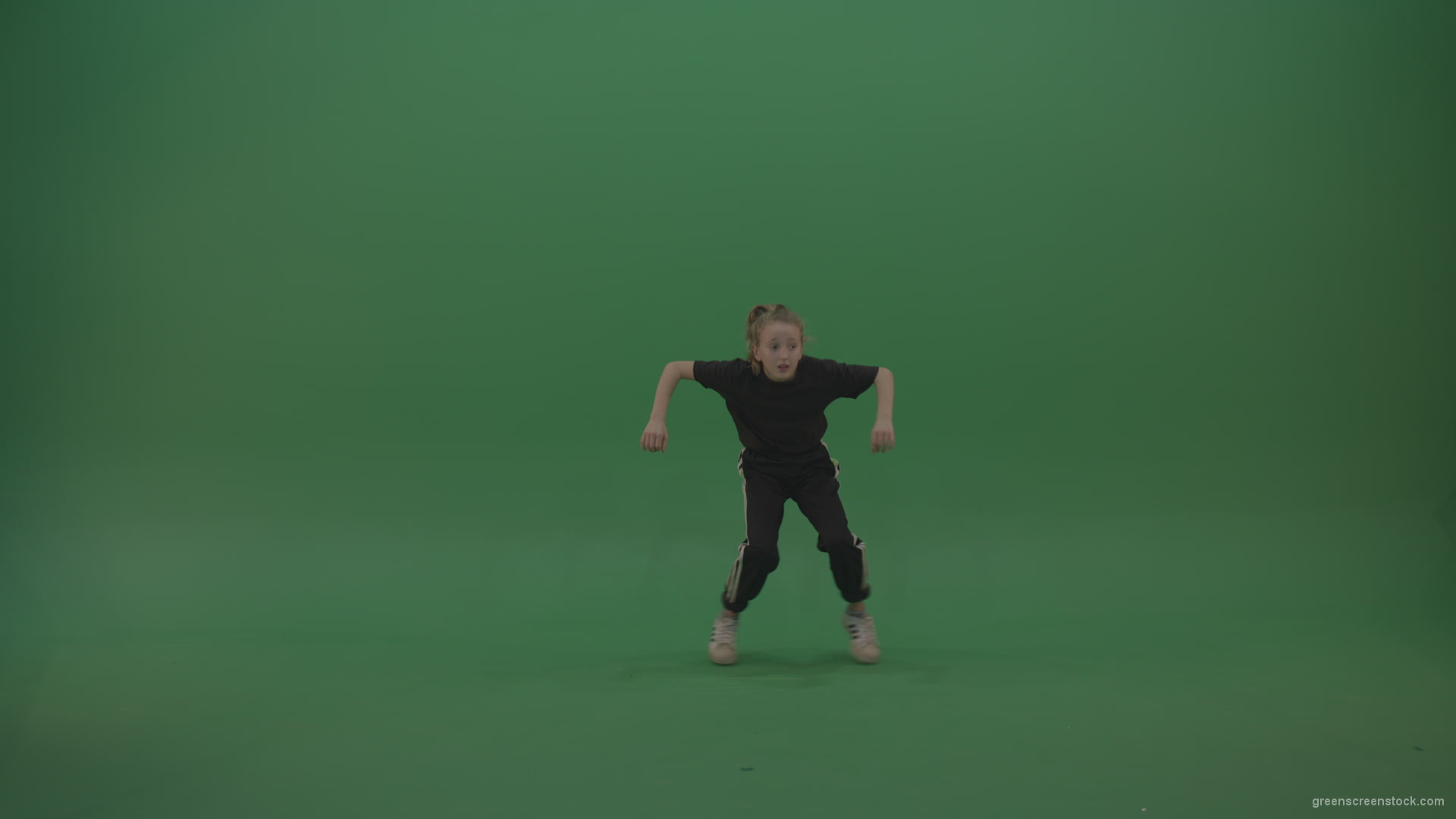 Incredible_Dance_Hip_Hop_Moves_From_Young_SmalKid_Female_Wearing_Black_Sweat_Suite_And_White_Trainers_On_Green_Screen_Wall_Background_004 Green Screen Stock