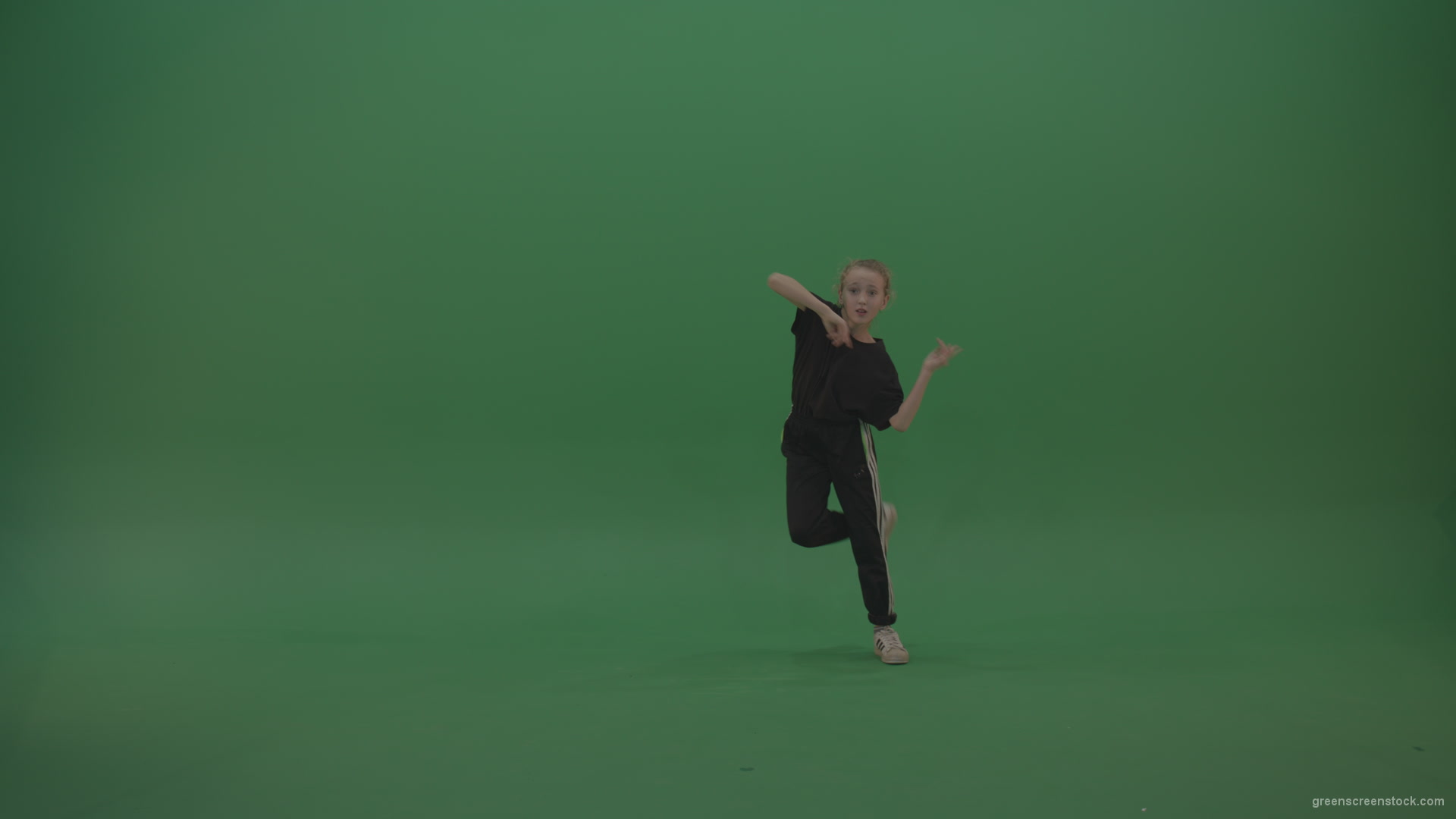 Incredible_Dance_Hip_Hop_Moves_From_Young_SmalKid_Female_Wearing_Black_Sweat_Suite_And_White_Trainers_On_Green_Screen_Wall_Background_005 Green Screen Stock