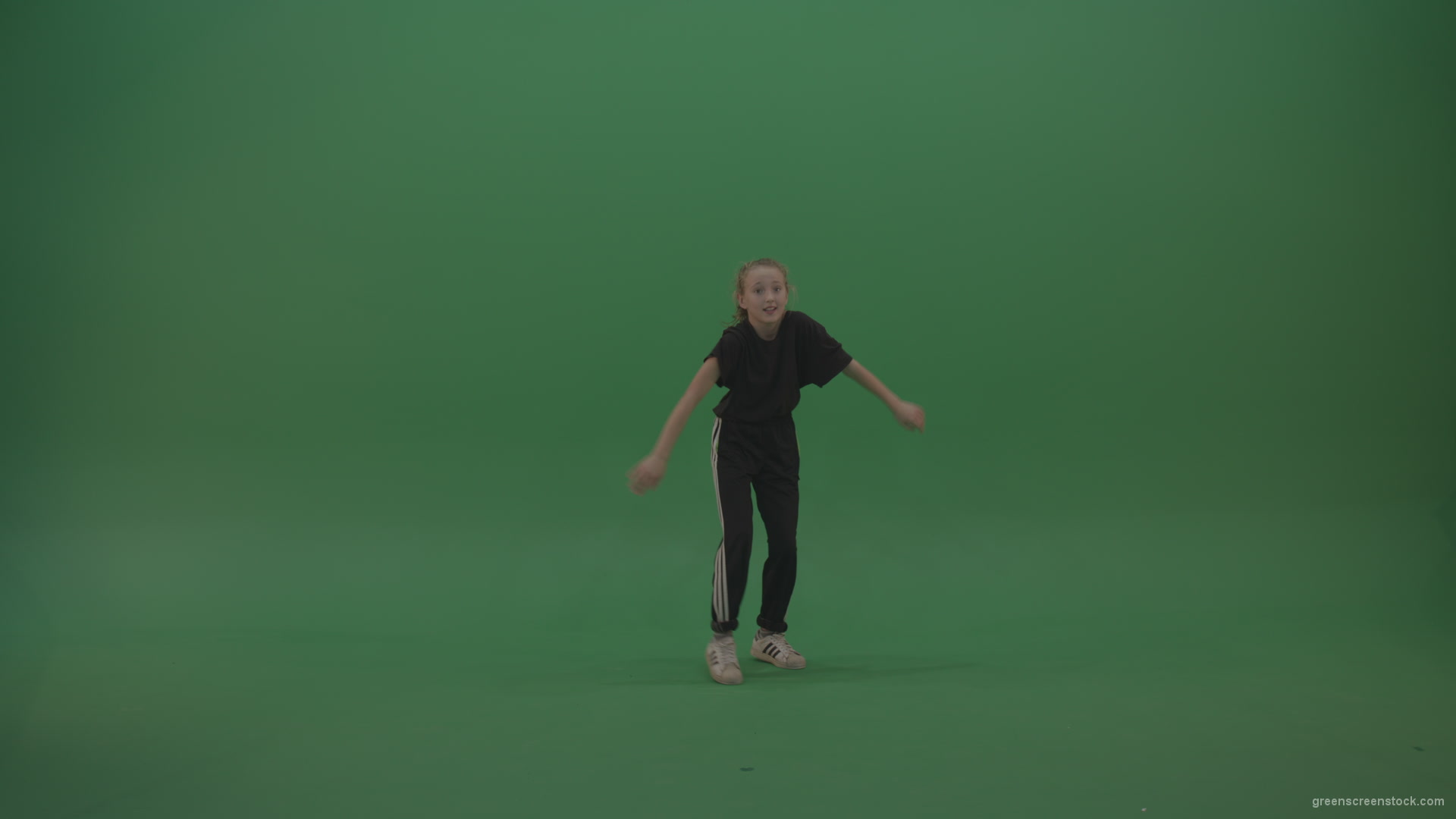 Incredible_Dance_Hip_Hop_Moves_From_Young_SmalKid_Female_Wearing_Black_Sweat_Suite_And_White_Trainers_On_Green_Screen_Wall_Background_006 Green Screen Stock