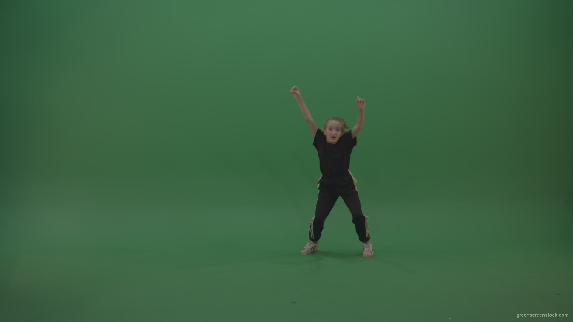 Incredible_Dance_Hip_Hop_Moves_From_Young_SmalKid_Female_Wearing_Black_Sweat_Suite_And_White_Trainers_On_Green_Screen_Wall_Background_008 Green Screen Stock