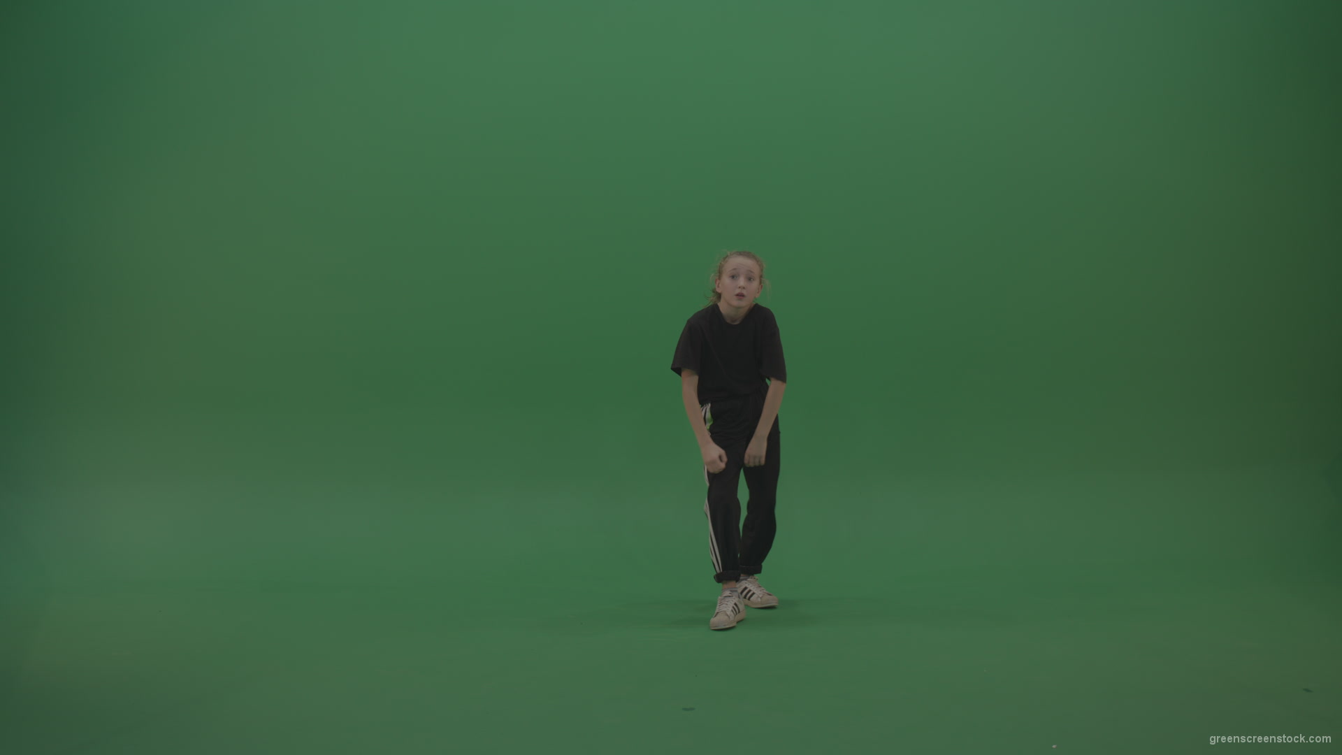 Incredible_Dance_Hip_Hop_Moves_From_Young_SmalKid_Female_Wearing_Black_Sweat_Suite_And_White_Trainers_On_Green_Screen_Wall_Background_009 Green Screen Stock