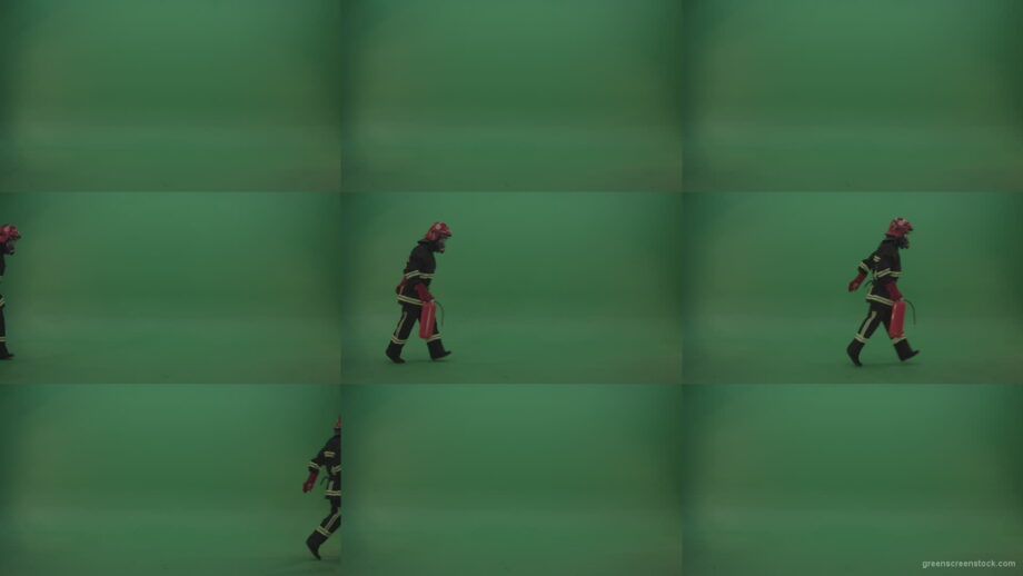 Strong_Firefighter_Keeping_Fire_Extinguisher_And_Wearing_Fireman_Working_Kit_Costume_Running_From_One_Side_To_Another_On_Green_Screen_Wall_Background Green Screen Stock