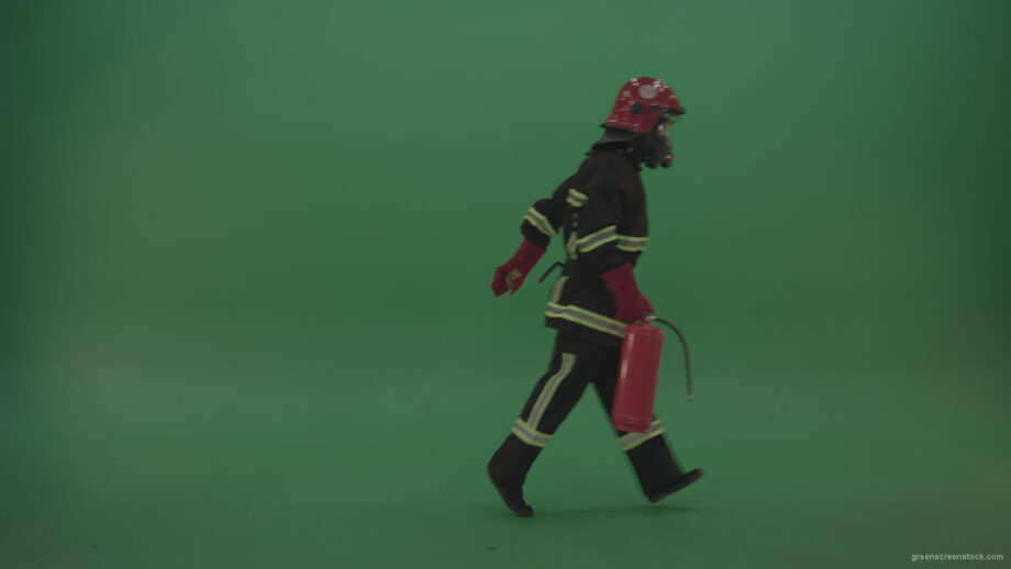 Strong_Firefighter_Keeping_Fire_Extinguisher_And_Wearing_Fireman_Working_Kit_Costume_Running_From_One_Side_To_Another_On_Green_Screen_Wall_Background_006 Green Screen Stock