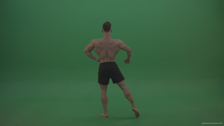 Young_Bodybuilding_Athlete_Showing_Rear_Side_And_Front_Biceps_Poses_Technique_On_Green_Screen_Wall_Background_004 Green Screen Stock