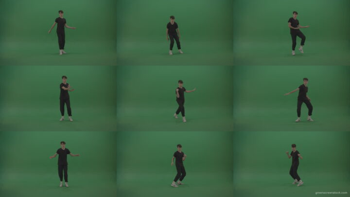 Young_Brunette_Boy_Showing_Awesome_Hip_Hop_Dance_Technical_Skills_With_Robot_Tought_Moves_On_Green_Screen_Chroma_Key_Background Green Screen Stock