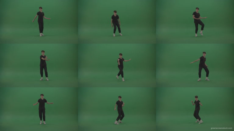 Young_Brunette_Boy_Showing_Awesome_Hip_Hop_Dance_Technical_Skills_With_Robot_Tought_Moves_On_Green_Screen_Chroma_Key_Background Green Screen Stock