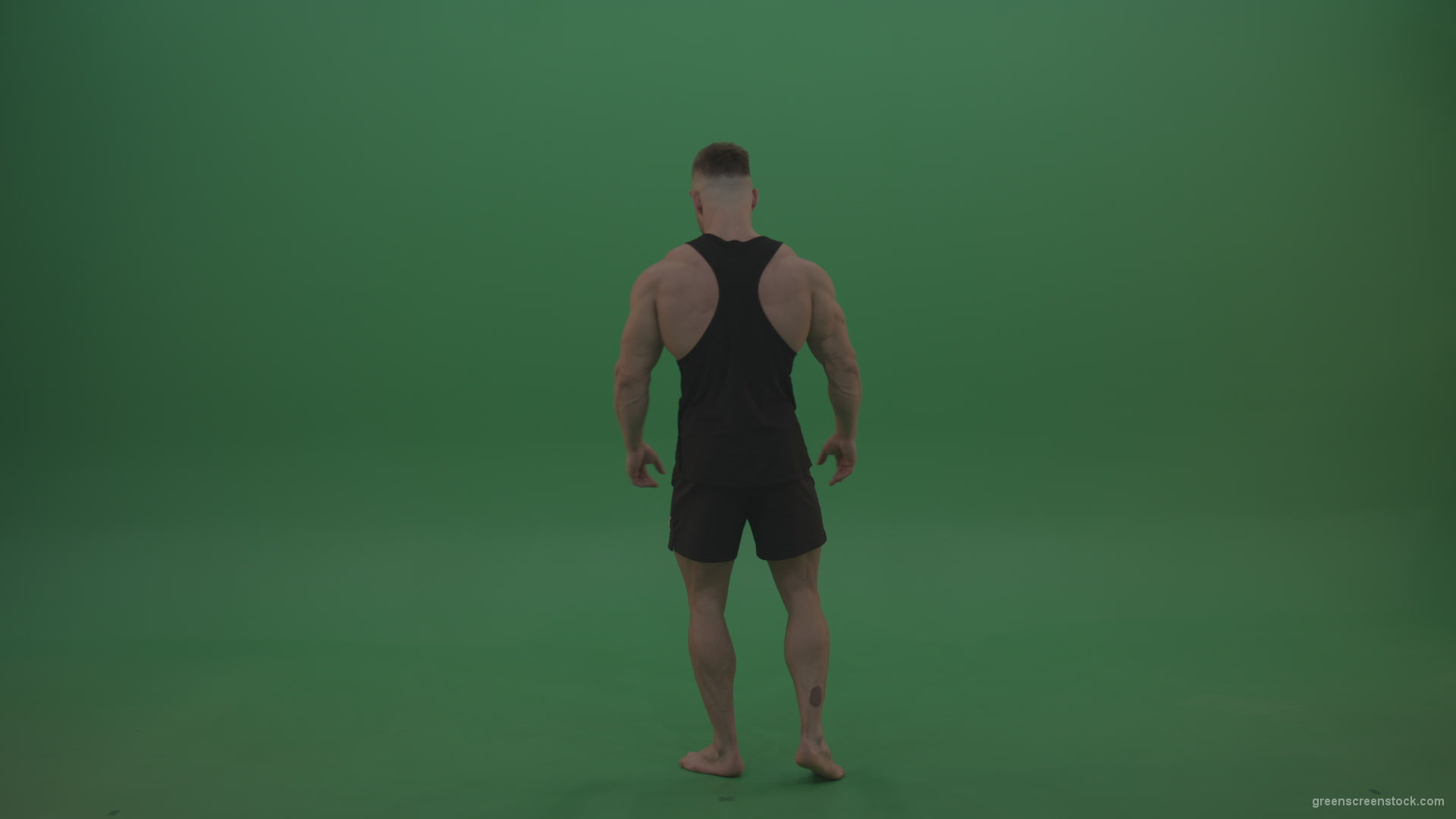 Young_Workout_Bodybuilder_Showing_Great_Double_Rear_Biceps_Technique_Green_Screen_Wall_Background_001 Green Screen Stock